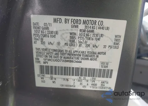 2011 Ford Escape Xlt из США, поврежденный, VIN 1FMCU0D7XBKB63444